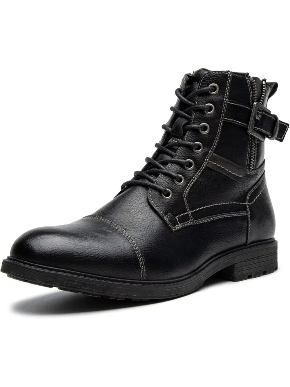 Men's Black 1 Oxford Boots Buckle Casual Men Boots Lace-Up Side Zipper